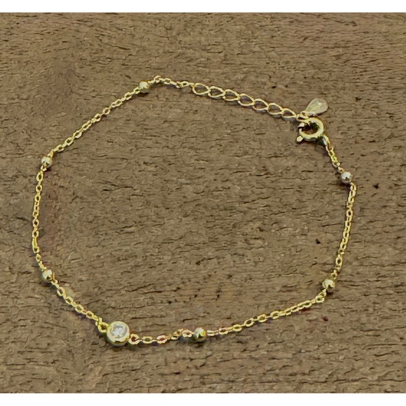 Delicate 14k over 925 silver Gold Bracelet with Real Diamond Adjustable - Picture 6 of 6